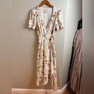 Denim & Supply Ralph Lauren Cream Floral Midi Wrap Dress
